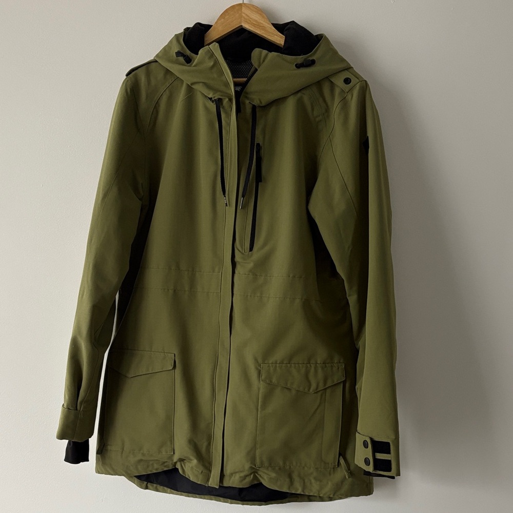 Men’s Ski Snowboard Olive Green Hooded Jacket, Size XL
